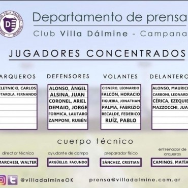 VILLA DALMINE Y SU LISTA DE CONCENTRADOS