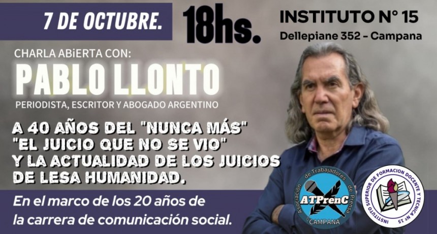 ATPRENC e Instituto N°15 invitan a charla con Pablo Llonto