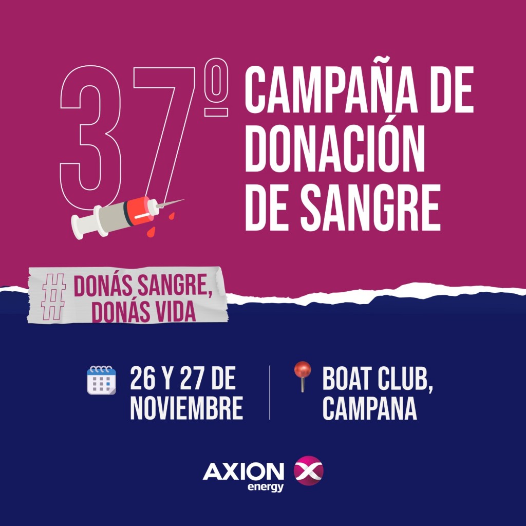 Hoy 26 y mañana 27 de noviembre jornada de donación de sangre organizada por Axion