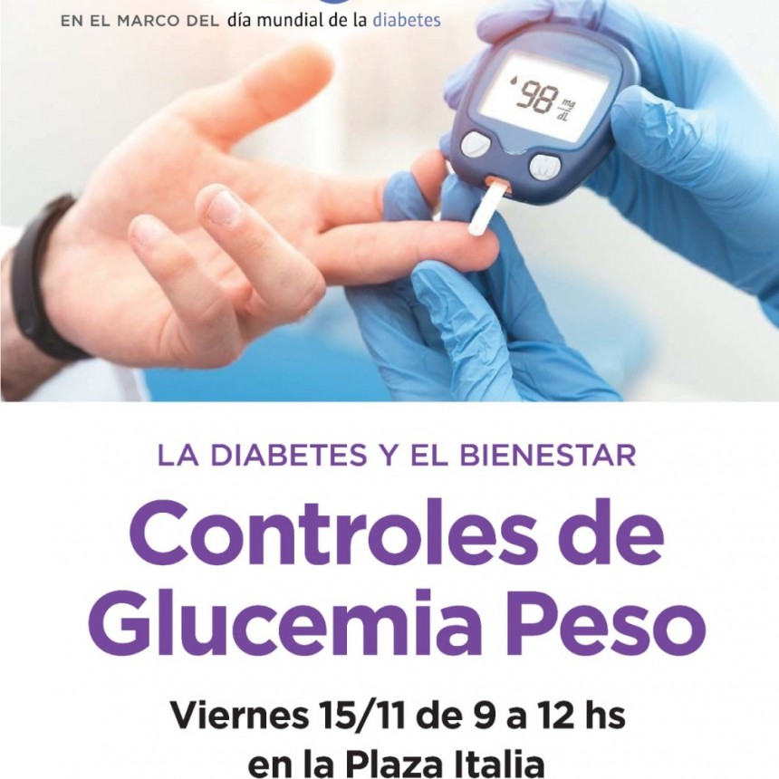 Diabetes: este viernes se realizarán controles gratuitos en la Plaza Italia   