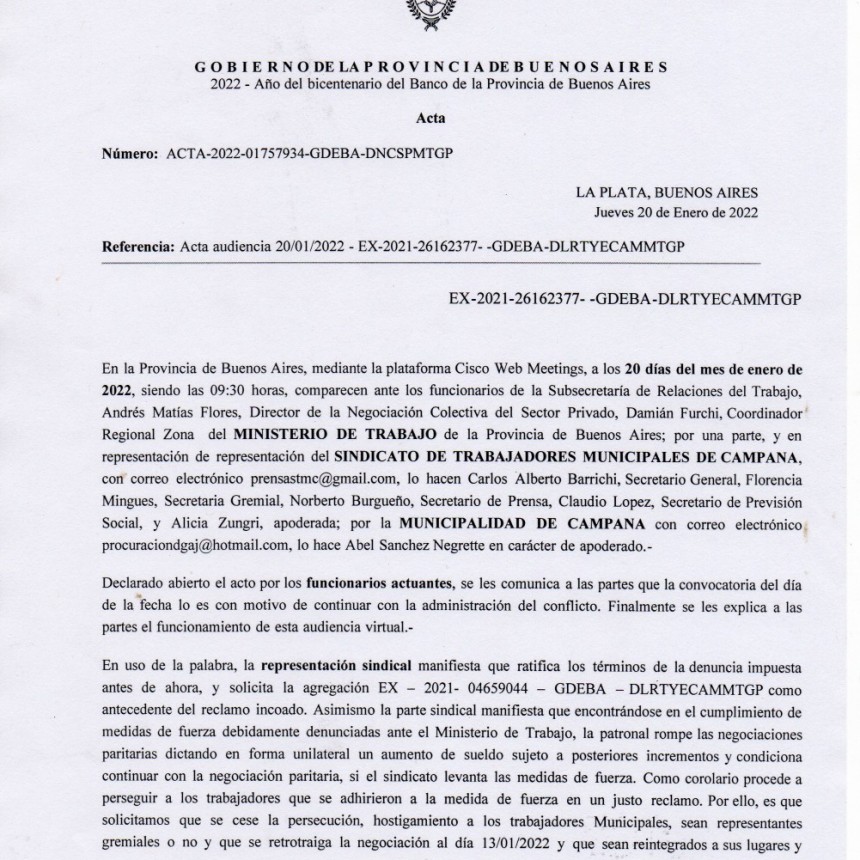 Sindicato Municipal : Nueva frustrada audiencia en Ministerio de Trabajo