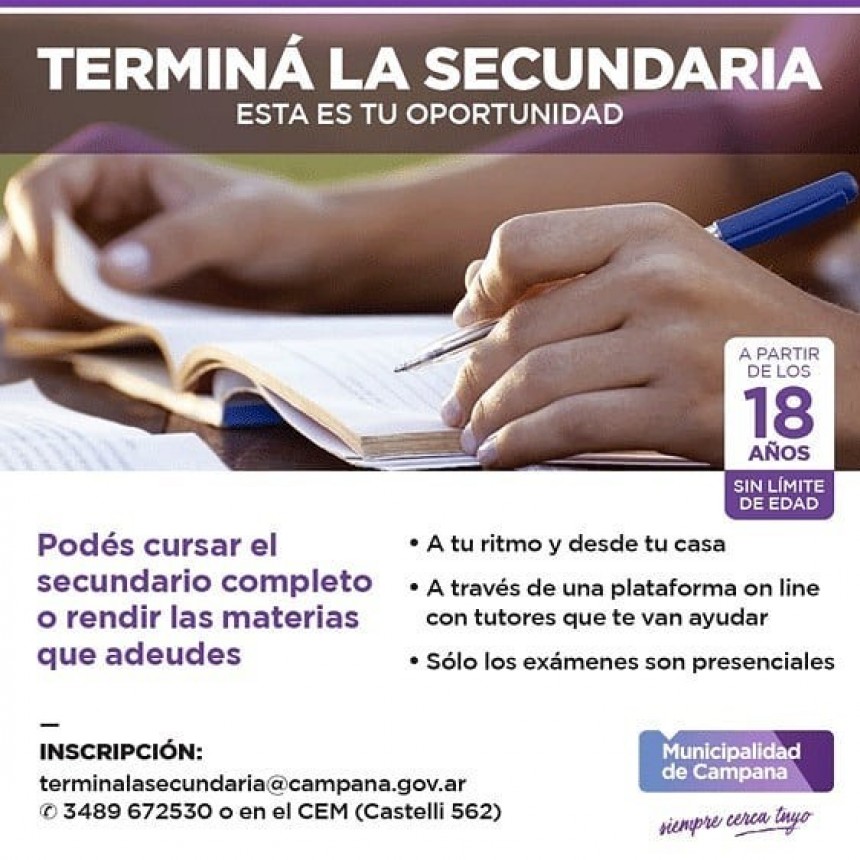 Continúa abierta la inscripción al programa Terminá la Secundaria