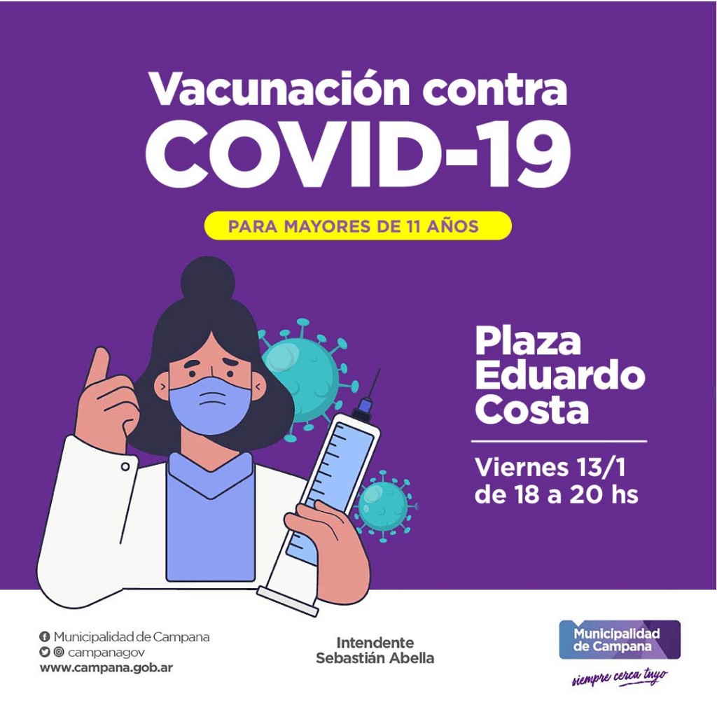 Hoy Vacunación contra el Covid-19: la Secretaría de Salud realizará un operativo en la Plaza Eduardo Costa   