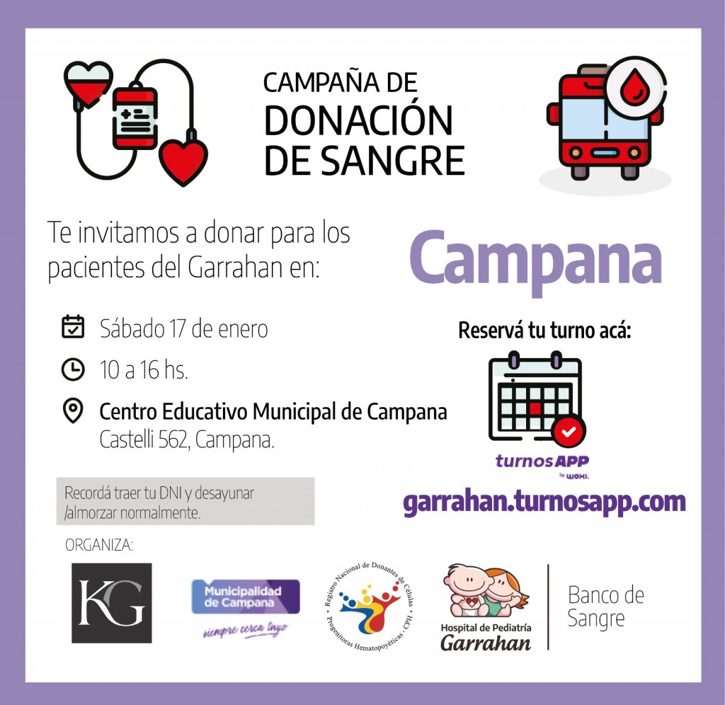 Se realizará una nueva jornada de donación de sangre para el hospital Garrahan