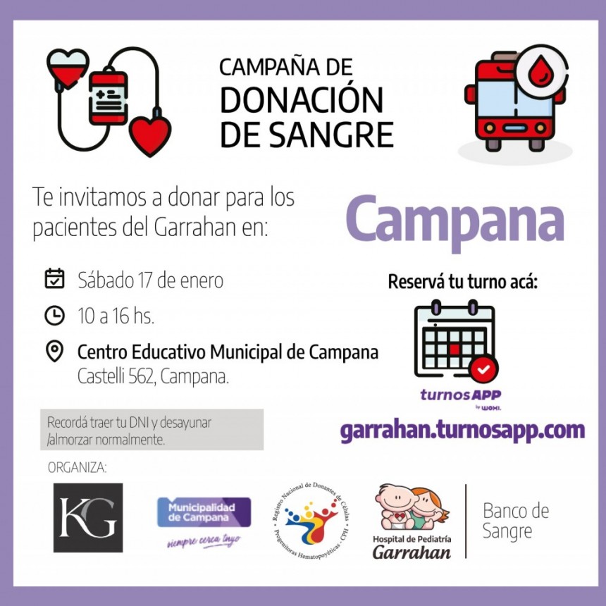 Se realizará una nueva jornada de donación de sangre para el hospital Garrahan