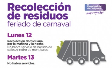 Cronograma de recolecci&oacute;n de residuos para el feriado de Carnaval