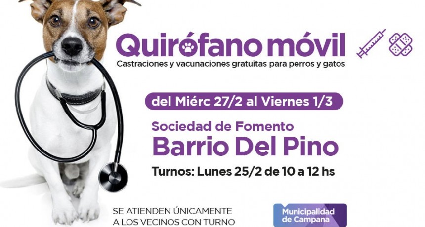 Quir&oacute;fano M&oacute;vil: los vecinos del barrio Del Pino podr&aacute;n castrar a sus mascotas