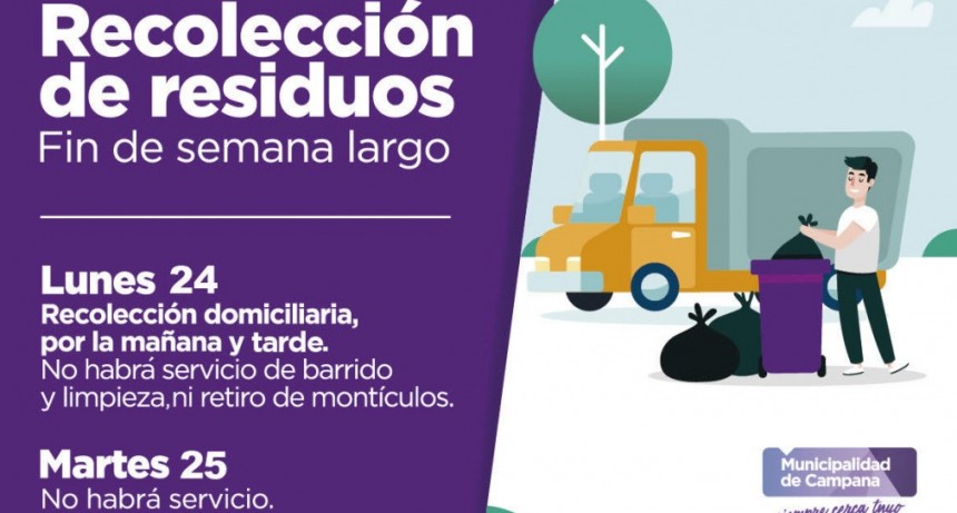 El martes no habr&aacute; recolecci&oacute;n de residuos