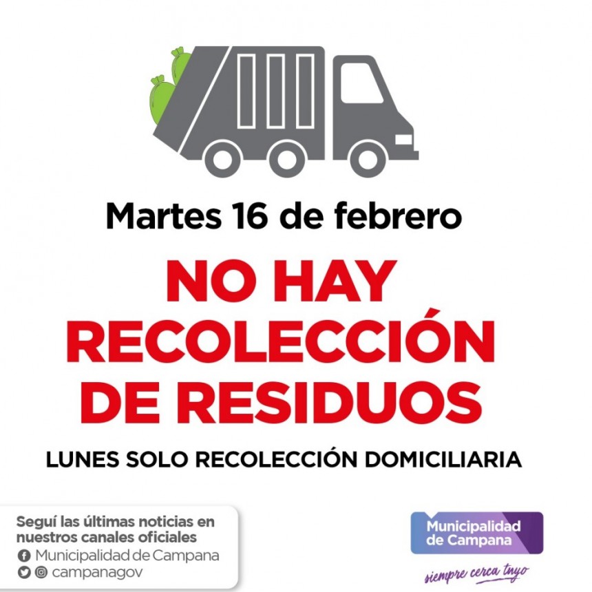 Informan el cronograma de recolección de residuos durante el feriado de Carnaval 