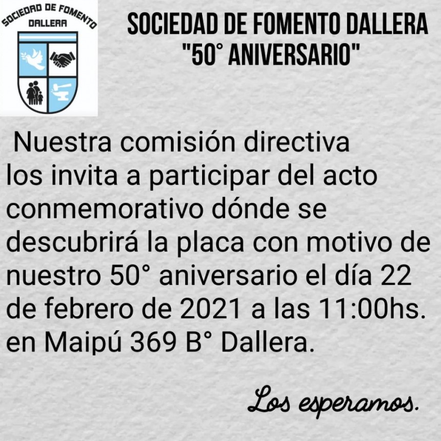 LA SOCIEDAD DE FOMENTO DEL BARRIO DALLERA CUMPLE 50 AÑOS