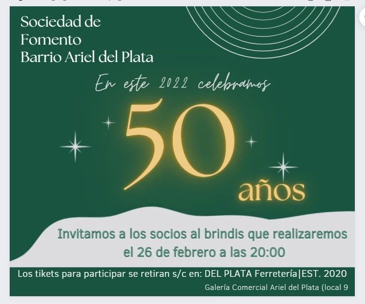 La Sociedad de Fomento del Barrio Ariel del Plata cumple su 50º Aniversario