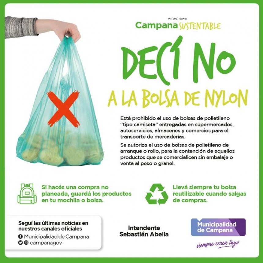 Recuerdan que sigue vigente la ordenanza que regula el uso de las bolsas de polietileno