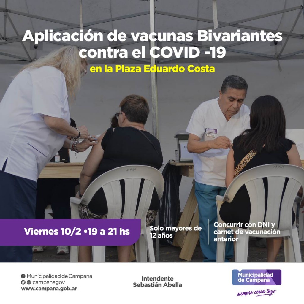 En la plaza Eduardo Costa, el Municipio aplicará mañana vacunas bivariantes contra el Covid-19