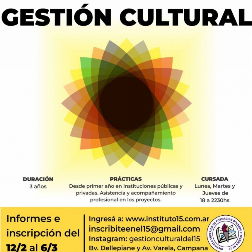 ¡Se abrirá el lunes próximo la Inscripción  para la Tecnicatura Superior en Gestión Cultural!