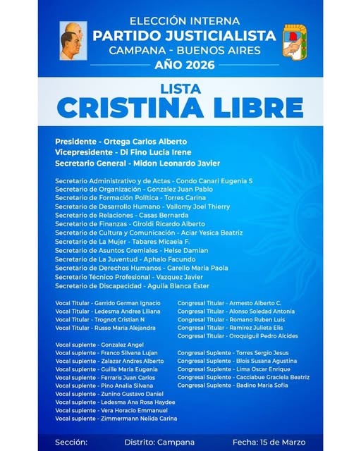 Carlos Ortega sigue presidiendo el PJ de Campana