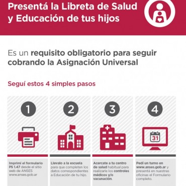 Una vez por a&ntilde;o PARA COBRAR LA ASIGNACI&Oacute;N UNIVERSAL POR HIJO ES REQUISITO PRESENTAR LA LIBRETA DE SALUD Y EDUCACI&Oacute;N
