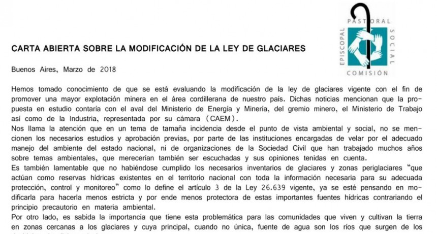 Carta abierta de la Comisi&oacute;n Episcopal de Pastoral Social al Ministro de Miner&iacute;a y Energ&iacute;a, Ing. Juan Jos&eacute; Aranguren