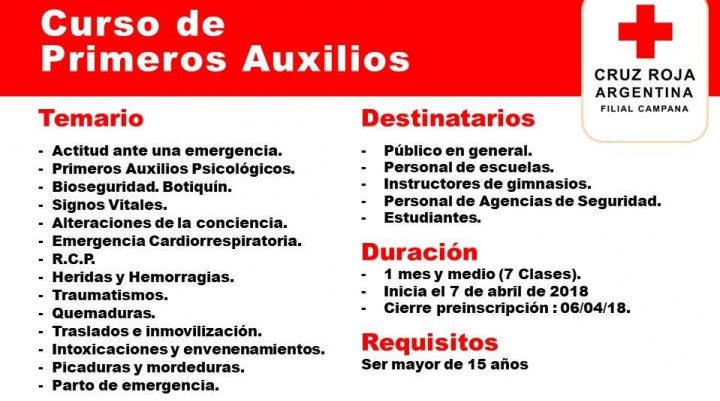 &Uacute;ltimos d&iacute;as de inscripci&oacute;n para el curso de primeros auxilios 