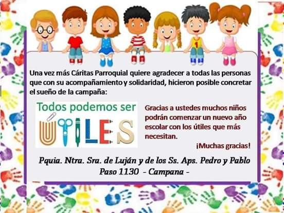 C&aacute;ritas Parroquia Nuestra Se&ntilde;ora de Luj&aacute;n y su agradecimiento 
