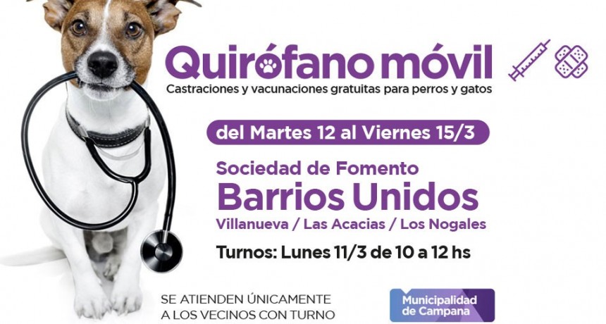 Castraciones gratuitas: la semana pr&oacute;xima el quir&oacute;fano m&oacute;vil visitar&aacute; Barrios Unidos