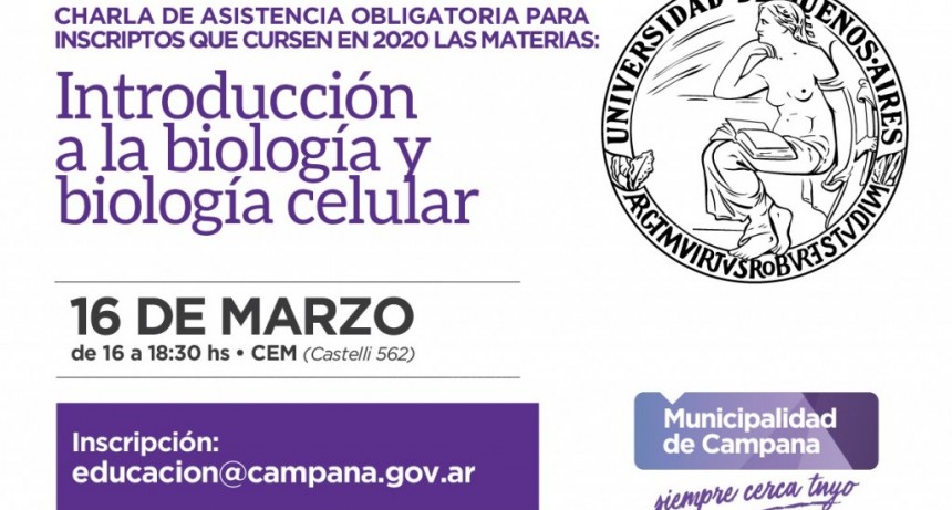 CBC: se realizar&aacute; una charla sobre Introducci&oacute;n a la biolog&iacute;a y Biolog&iacute;a celular   