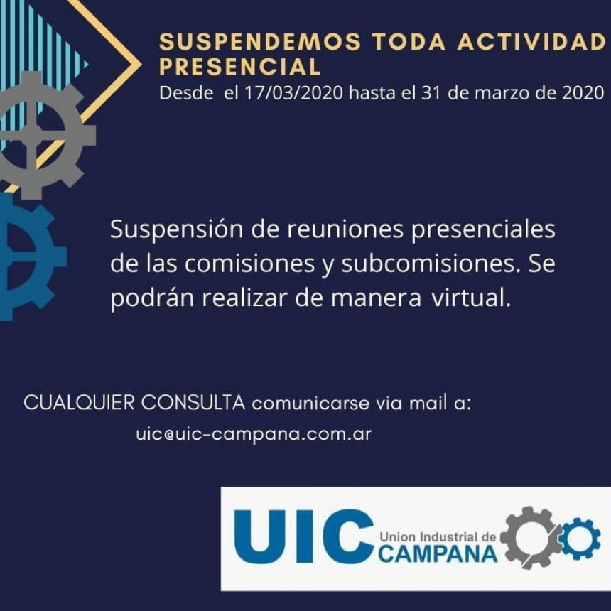 U.I.C : Suspensi&oacute;n de toda actividad presencial