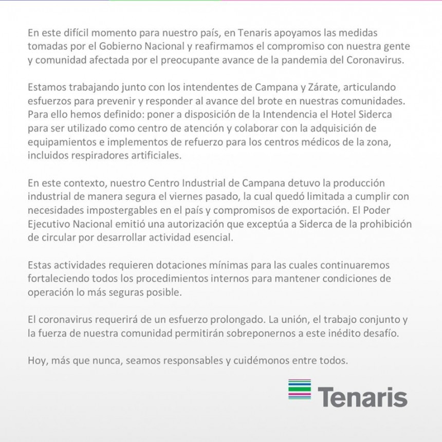 Comunicado de Tenaris