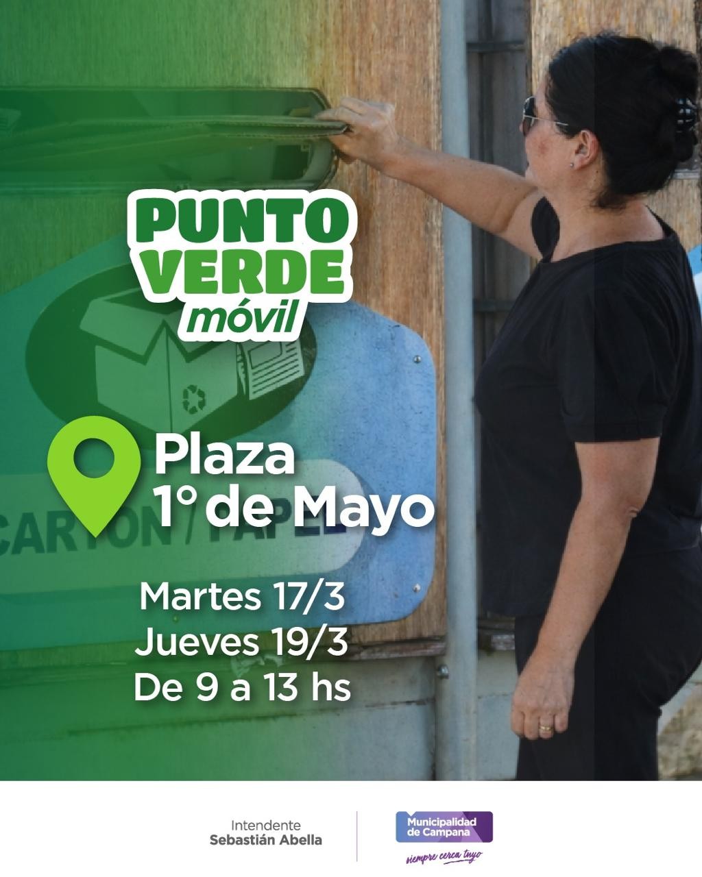 El Punto Verde M&oacute;vil estar&aacute; en la Plaza 1&deg; de Mayo