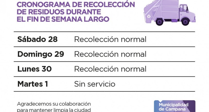 El 1&ordm; de mayo no habr&aacute; recolecci&oacute;n de residuos