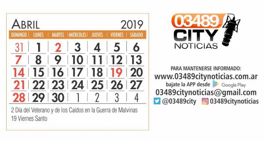 La Agenda del Mes de Abril 2019 para imprimir
