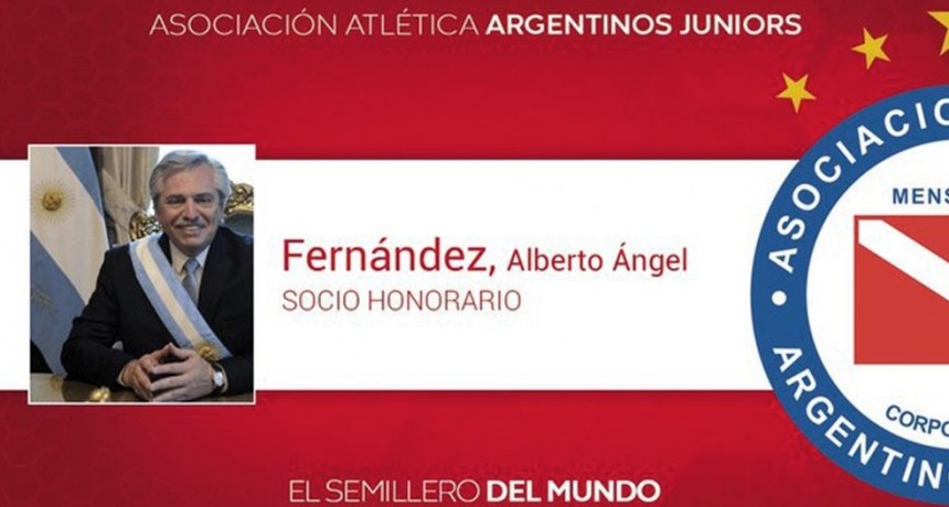 Alberto Fern&aacute;ndez, socio honorario de Argentinos Juniors