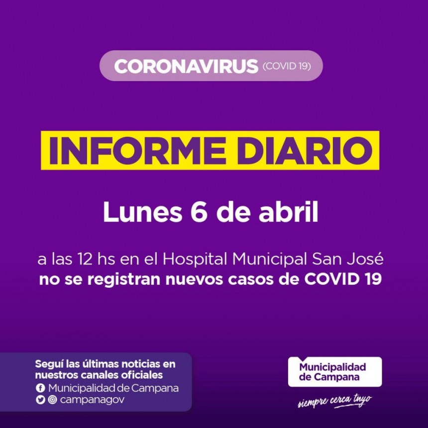 Informe diario de la Secretar&iacute;a de Salud de la Municipalidad de Campana