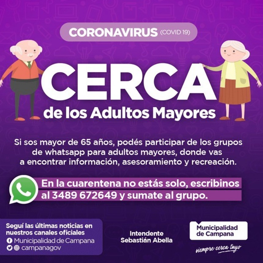 A trav&eacute;s de WhatsApp, el Municipio asesora y acompa&ntilde;a a los adultos mayores de la ciudad