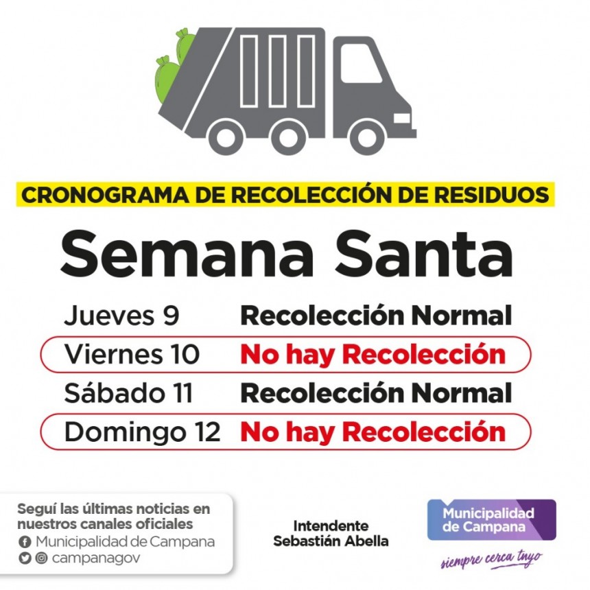 Este Viernes Santo no habr&aacute; recolecci&oacute;n de residuos