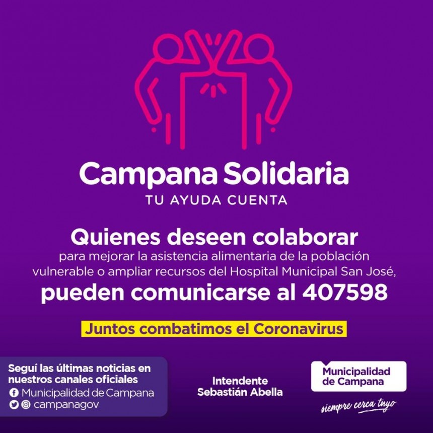 &ldquo;Campana solidaria&rdquo;, una campa&ntilde;a de donaci&oacute;n frente a la pandemia