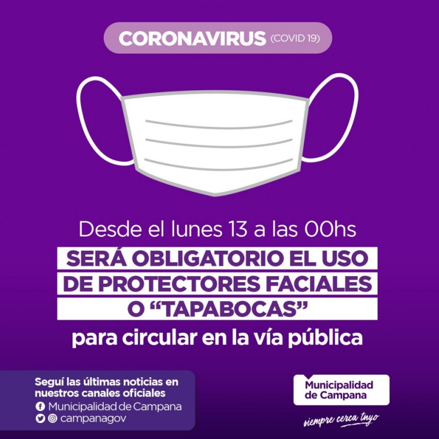 Desde el lunes, ser&aacute; obligatorio el uso de protectores faciales o &ldquo;tapabocas&rdquo; en la ciudad