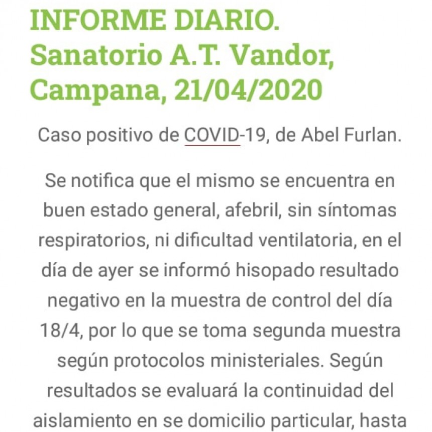 Abel Furl&aacute;n fue dado de alta del Sanatorio de la U.O.M