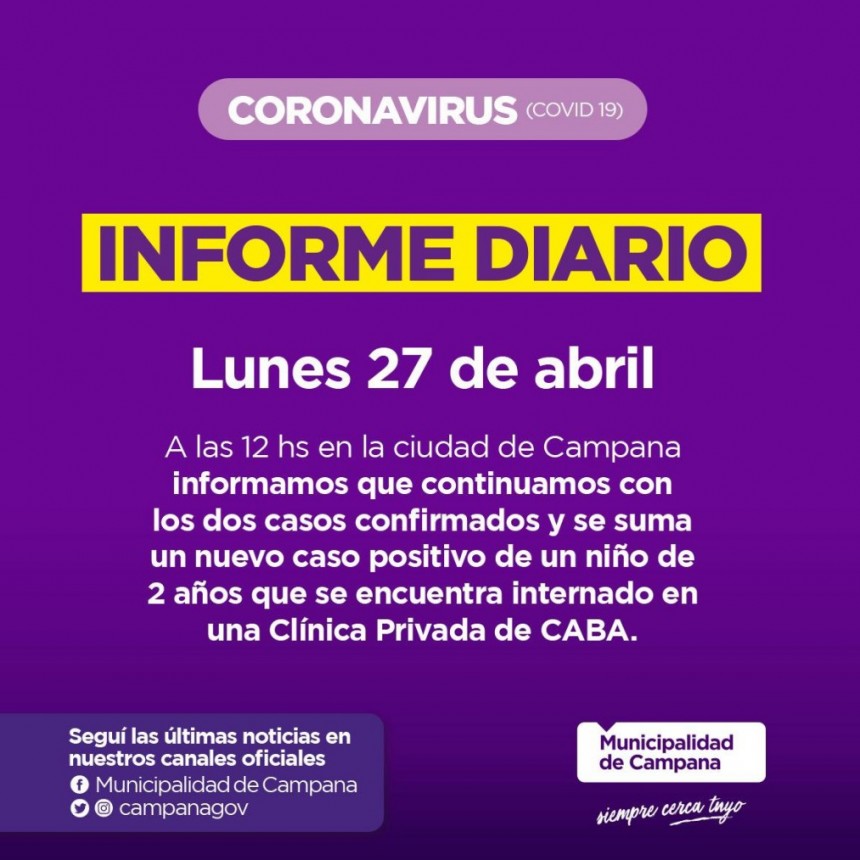 Informe emitido por la Secretar&iacute;a de Salud de la Municipalidad de Campana