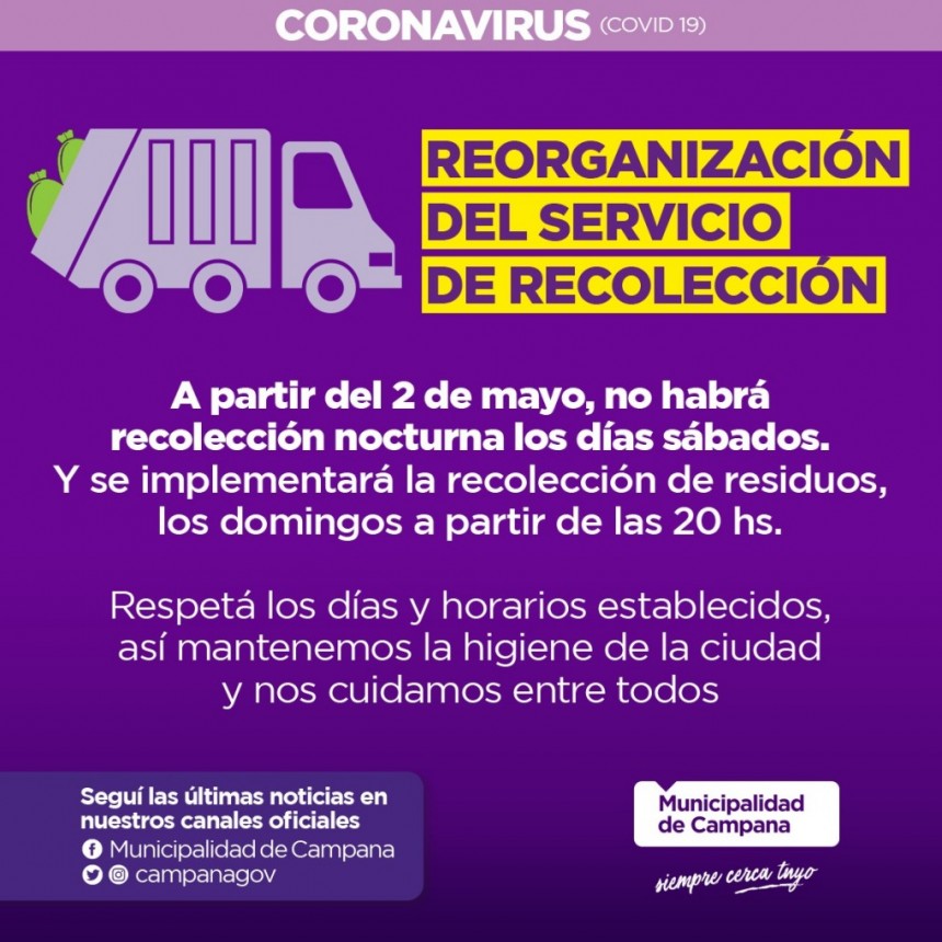 Los s&aacute;bados no habr&aacute; recolecci&oacute;n nocturna 
