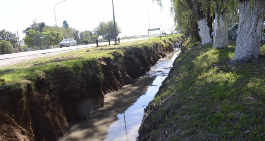 Importantes tareas de limpieza de un zanjón en Colectora Sur   