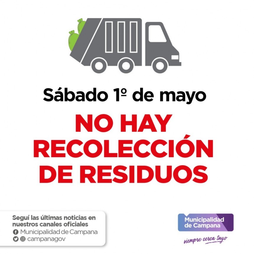 Este sábado 1º de mayo no habrá recolección de residuos   