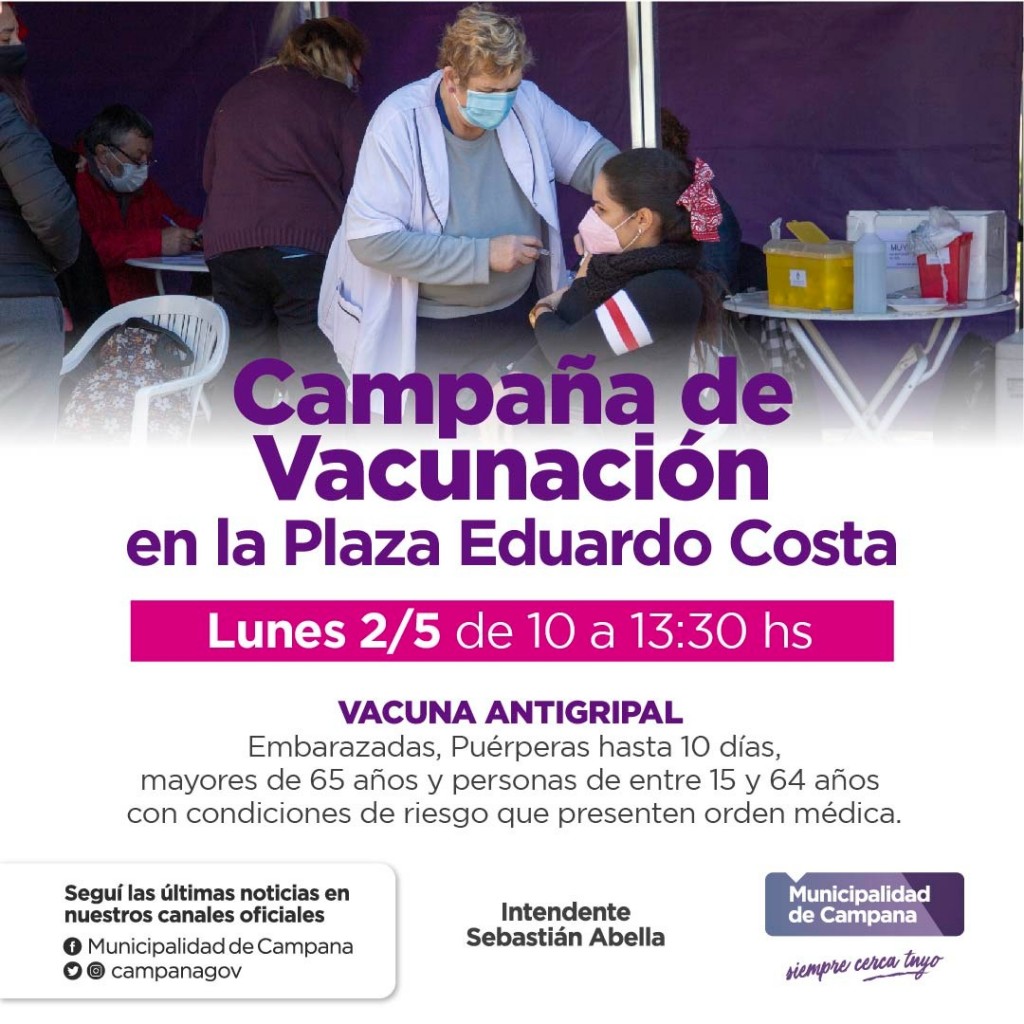 Vacunación antigripal: la Secretaría de Salud realizará un operativo en la Plaza Eduardo Costa 