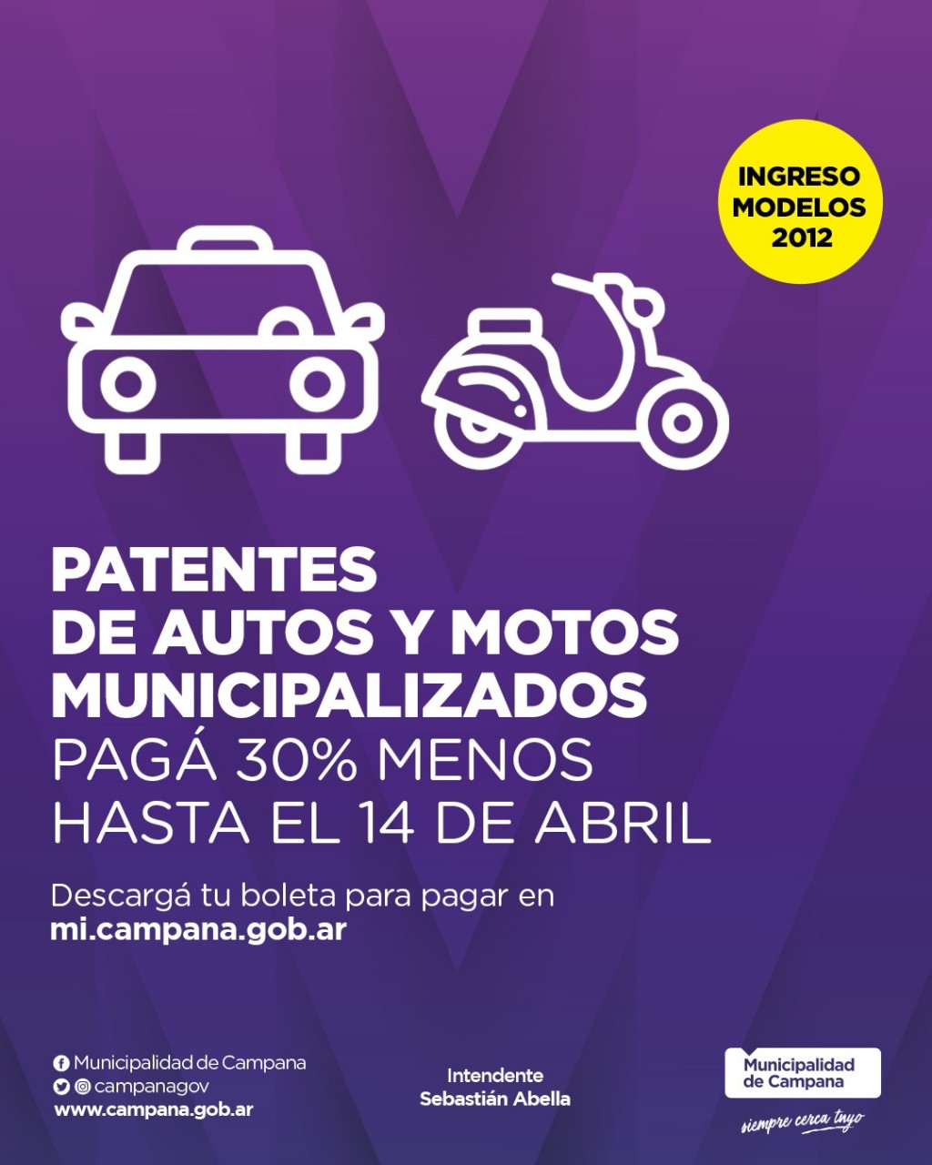 Última semana para realizar el pago anual de las patentes de vehículos municipalizados con descuento  