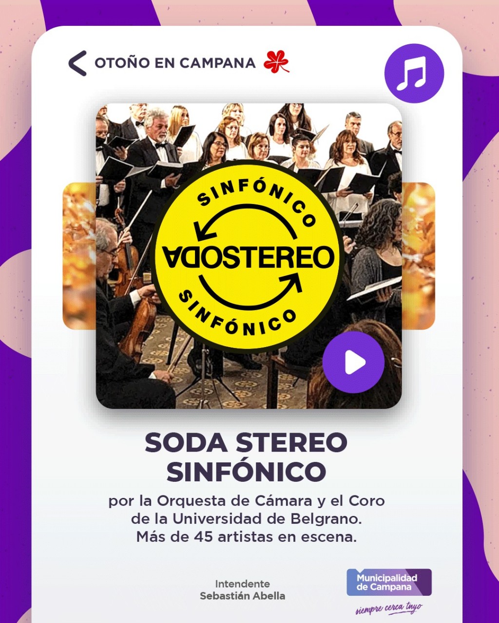 El sábado, el Coro y Orquesta de Cámara de la Universidad de Belgrano presentará “Soda Stereo en Concierto”   