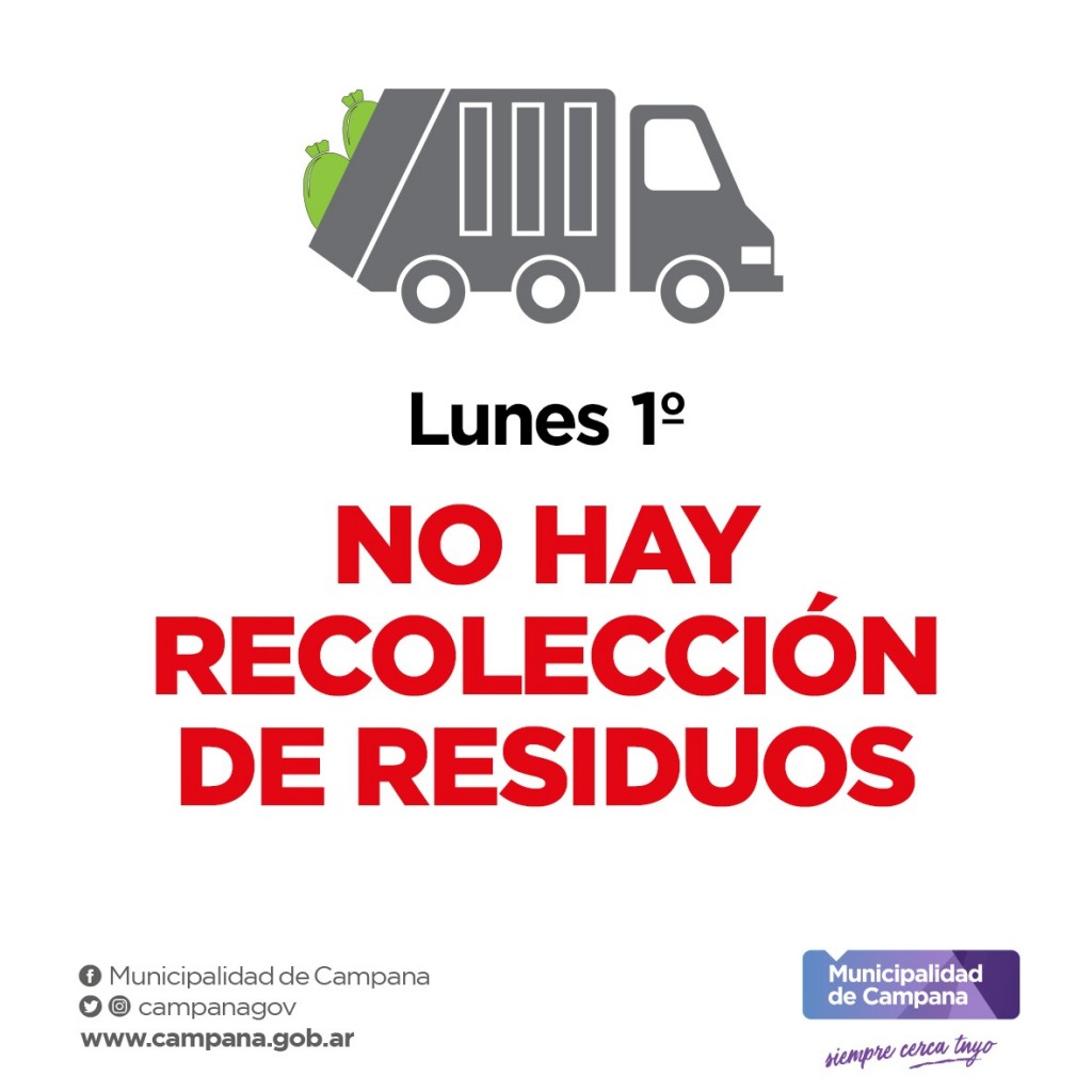 El lunes 1º de mayo no habrá recolección de residuos   