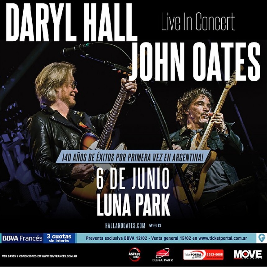  DARYL HALL & JOHN OATES  &iexcl;Por primera vez en Argentina!  Jueves 6 de Junio en el  LUNA PARK