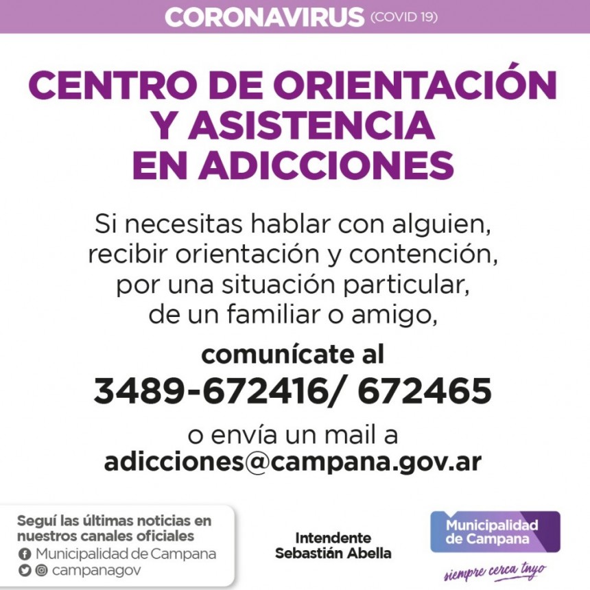 El Centro de Orientaci&oacute;n y Asistencia en Adicciones recuerda sus v&iacute;as de comunicaci&oacute;n 