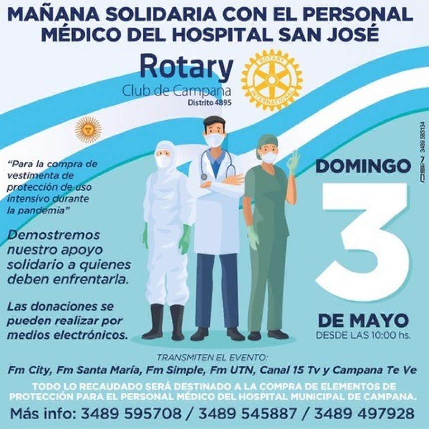 ROTARY CLUB CAMPANA  :   MA&Ntilde;ANA SOLIDARIA CON PERSONAL SANITARIO DEL HOSPITAL SAN JOSE 