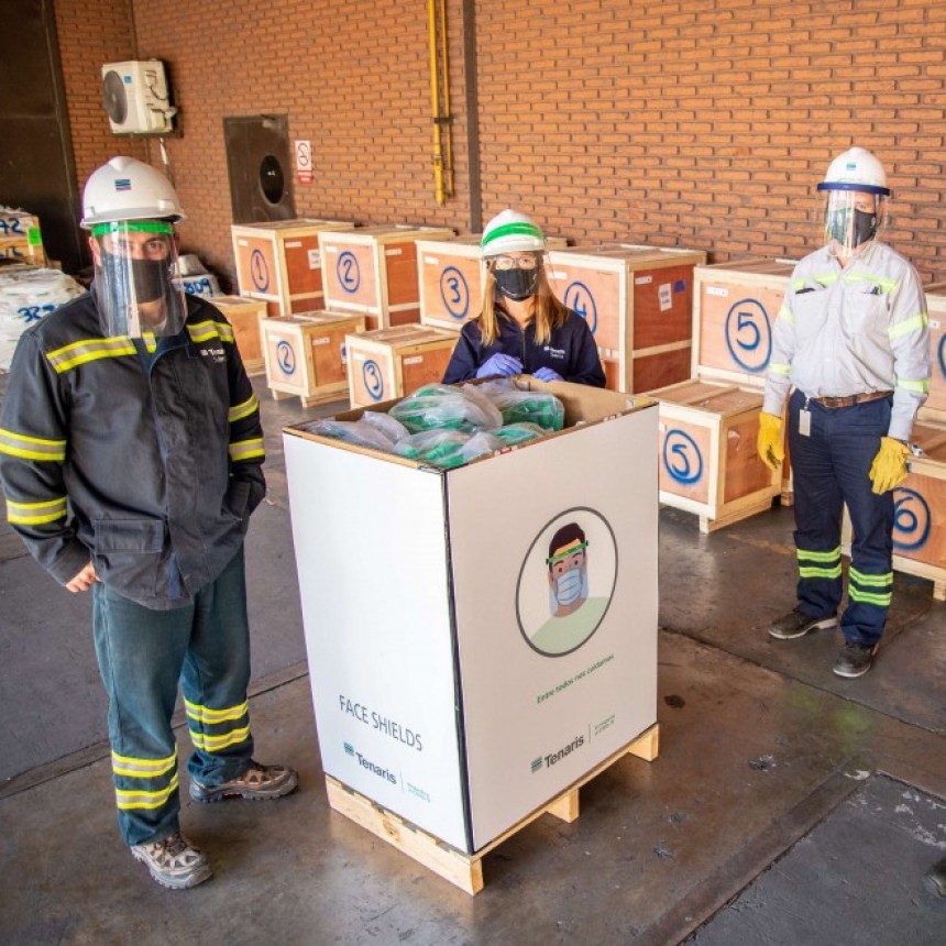 Tenaris envi&oacute; protectores faciales fabricados en Campana al interior del pa&iacute;s y Arabia Saudita