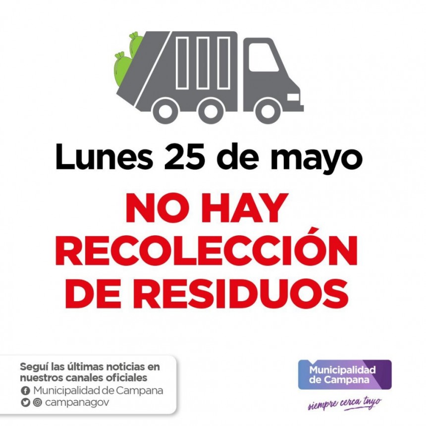 Por el feriado, el lunes no habr&aacute; recolecci&oacute;n de residuos 